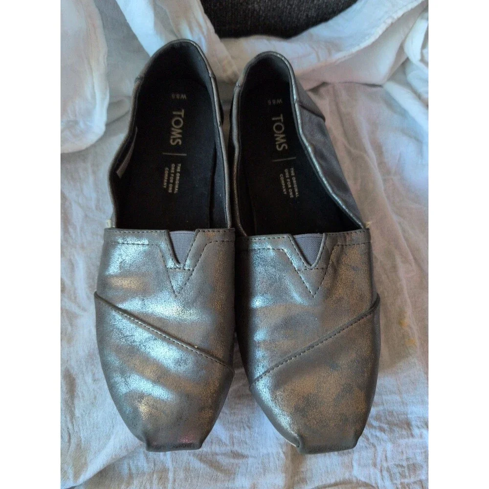 Toms Holographic Silver Slip On Alpargata Shoes Women’s Size 8